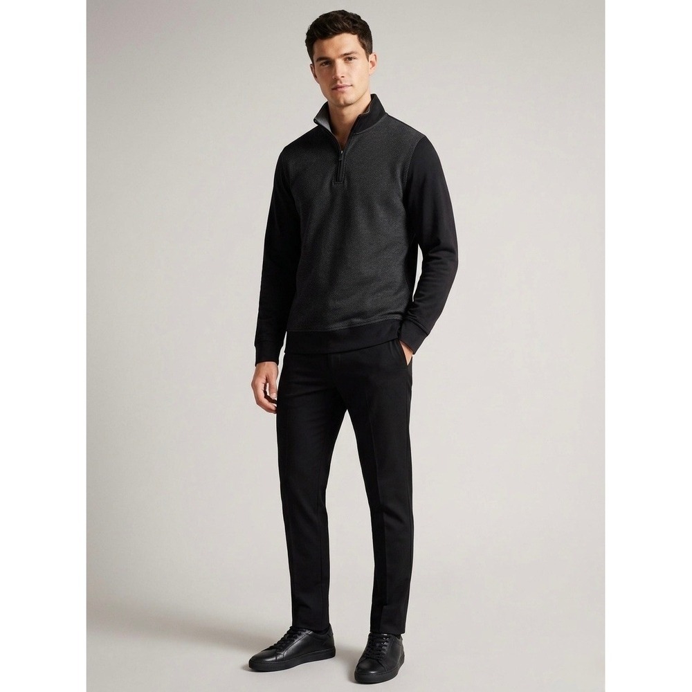 Ted Baker Black Charcoal Mens Quarter Zip Pullover Sweater Size L Large